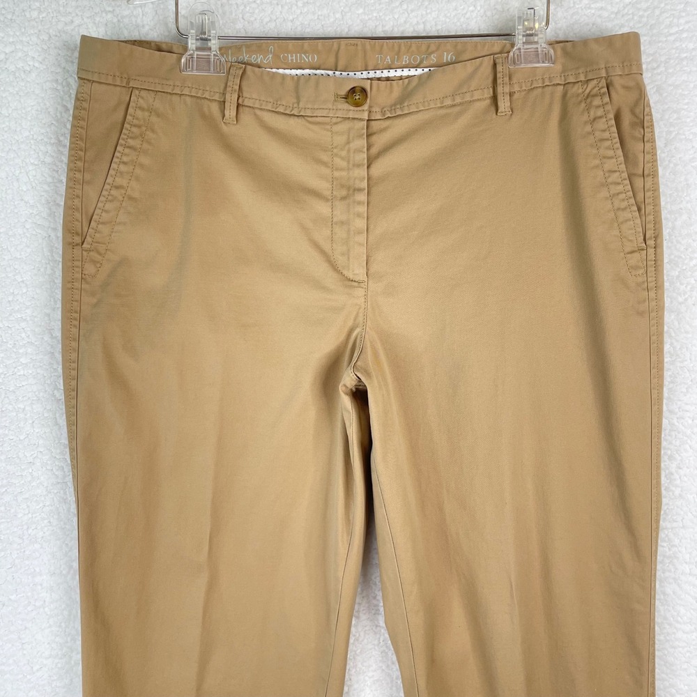 Talbots The Weekend Chino Pants Womens 16 Tan Khaki Tapered Leg Stretch Cotton